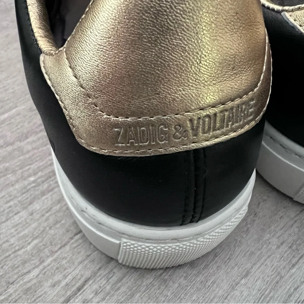 Zadig & Voltaire Black and Gold Sneakers with Gold Studs NWT